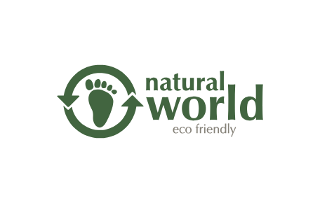 Official Natural World logo – 100% ecological and vegan-friendly footwear represented by Moda Vostra, B2B sales agency for the Benelux region.