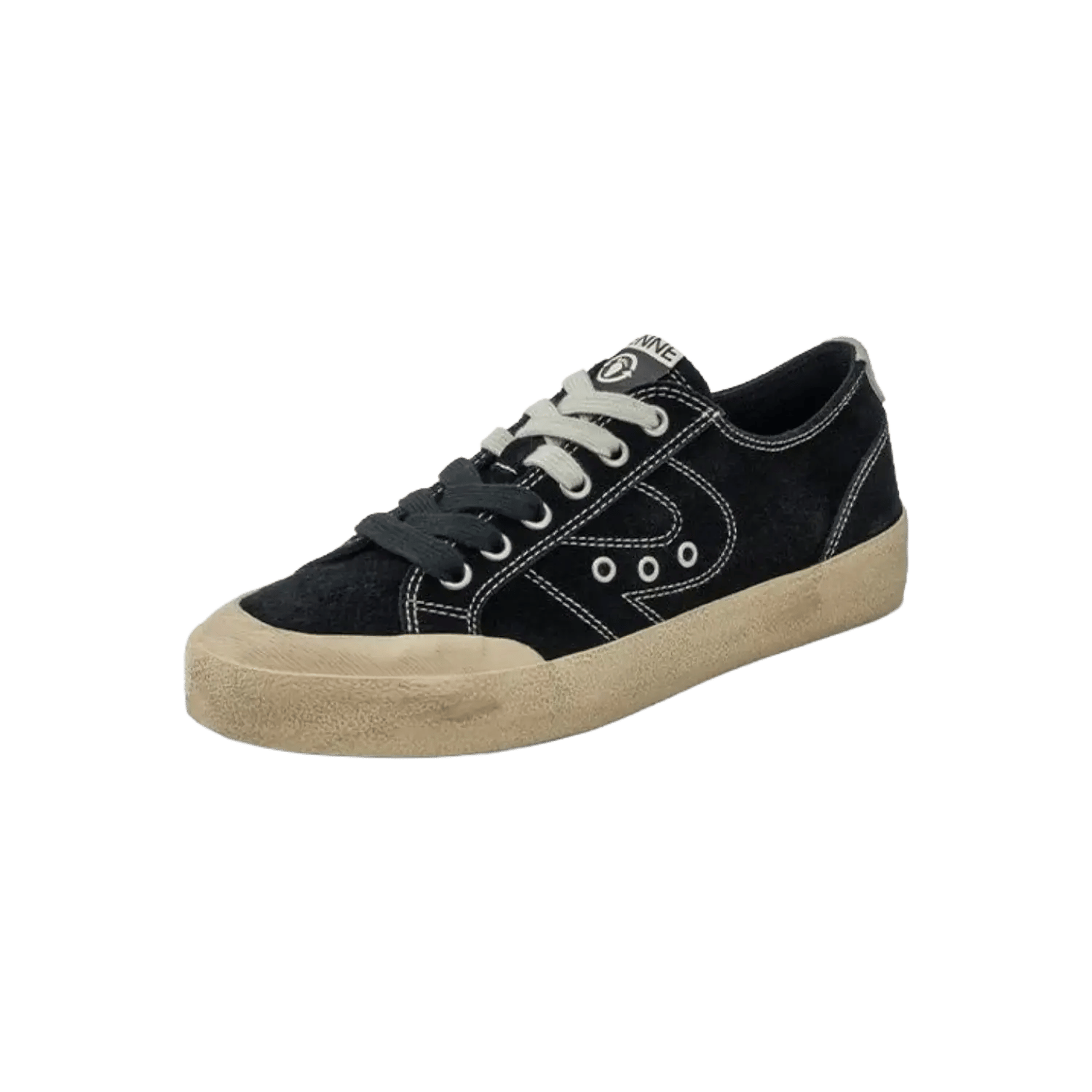 Natural World sustainable canvas lace-up sneakers for women in black with contrast stitching and a beige natural rubber sole. Official B2B collection preview via Moda Vostra agency.