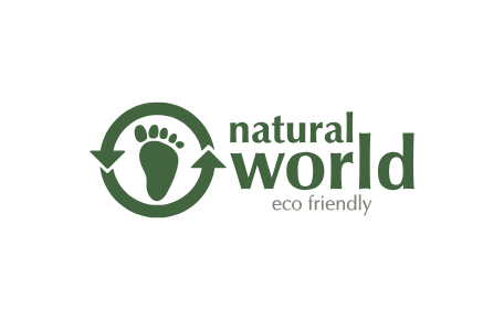 Official Natural World logo – 100% ecological and vegan-friendly footwear represented by Moda Vostra, B2B sales agency for the Benelux region.